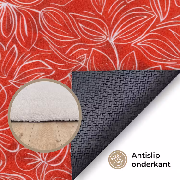 Bloemen - Patroon - Rood Vloerkleed Rechthoek klein 1091 -uniquesellingpoint_antislip_NL