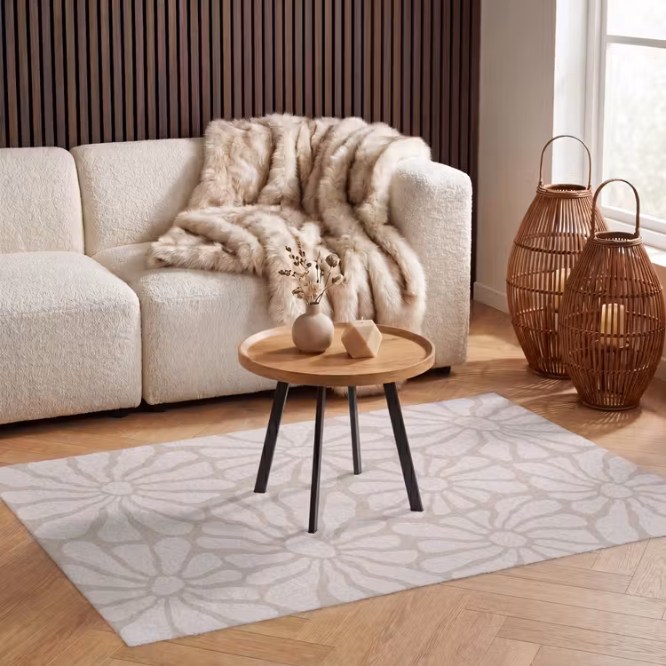 Bloemen - Print - Beige - Bruin - Minimalistisch Vloerkleed Rechthoek klein -atmosphere_sfeer2_global