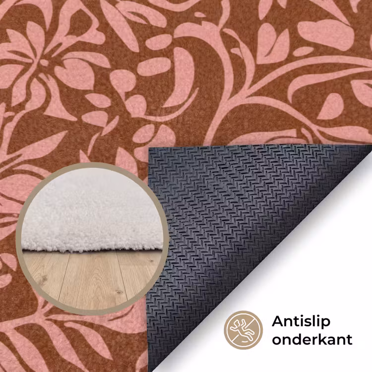 Bloemen - Print - Roze Vloerkleed Rechthoek klein 1091 -uniquesellingpoint_antislip_NL