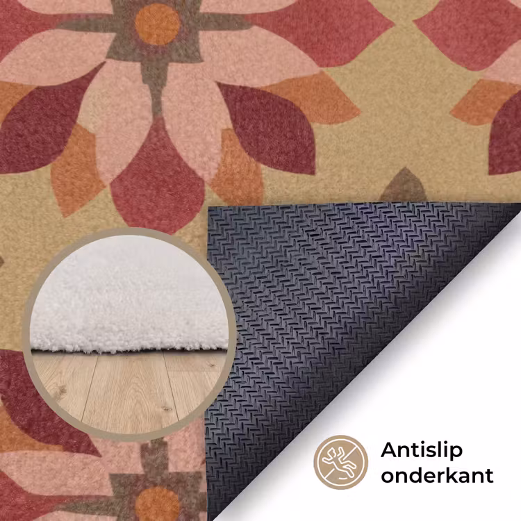 Bloemen - Retro - Groen Vloerkleed Rechthoek klein 1091 -uniquesellingpoint_antislip_NL