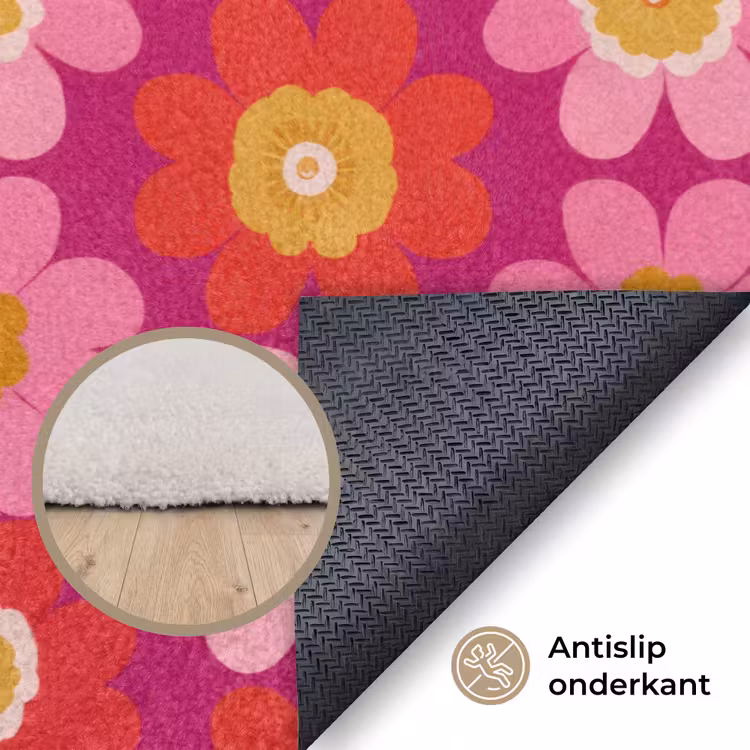 Bloemen - Retro - Kleurrijk Vloerkleed Rechthoek klein 1091 -uniquesellingpoint_antislip_NL_DE