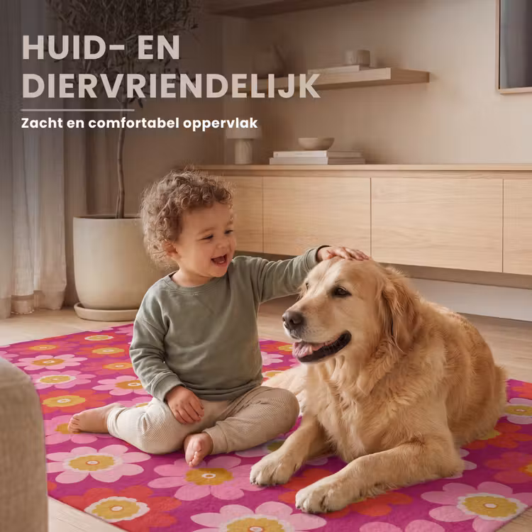 Bloemen - Retro - Kleurrijk Vloerkleed Rechthoek klein 1091 -uniquesellingpoint_zacht_NL
