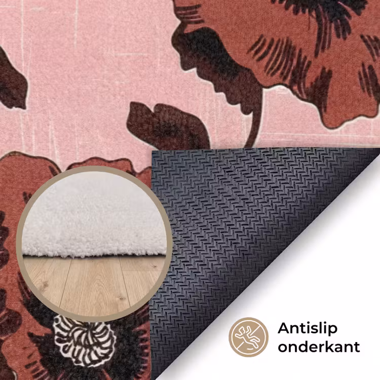 Bloemen - Retro - Rood Vloerkleed Rechthoek klein 1091 -uniquesellingpoint_antislip_NL_DE