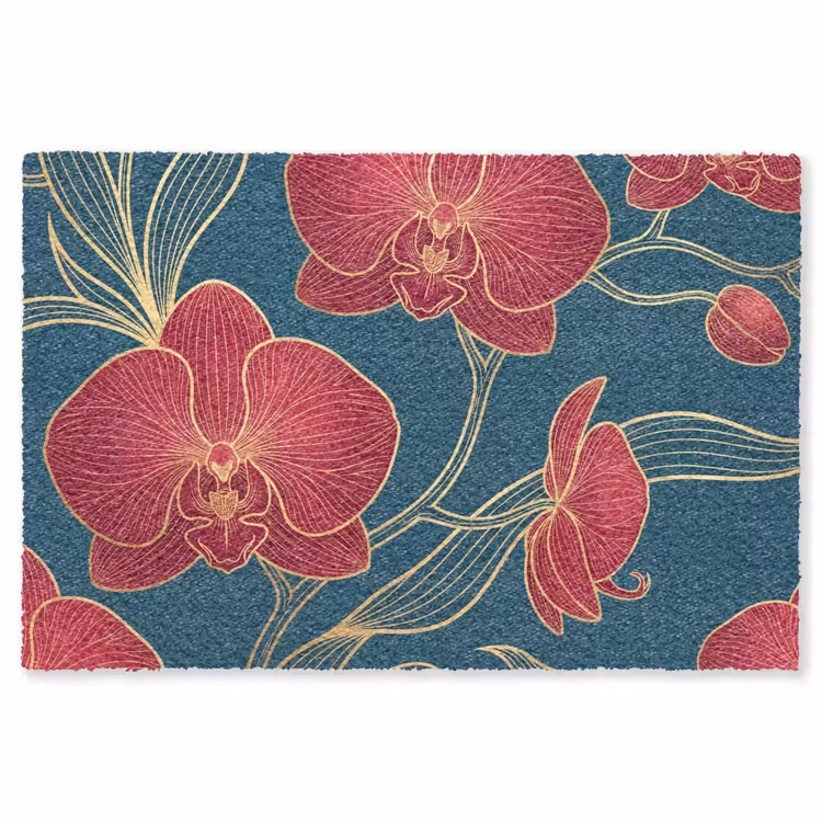 Vloerkleed - Bloemen - Rood - Goud - Bloemen - Rood - Goud Vloerkleed Rechthoek klein