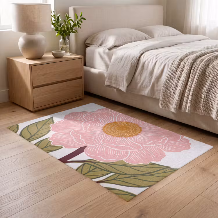 Vloerkleed - Bloemen - Roze - Illustratie - Bloemen - Roze - Illustratie Vloerkleed Rechthoek klein
