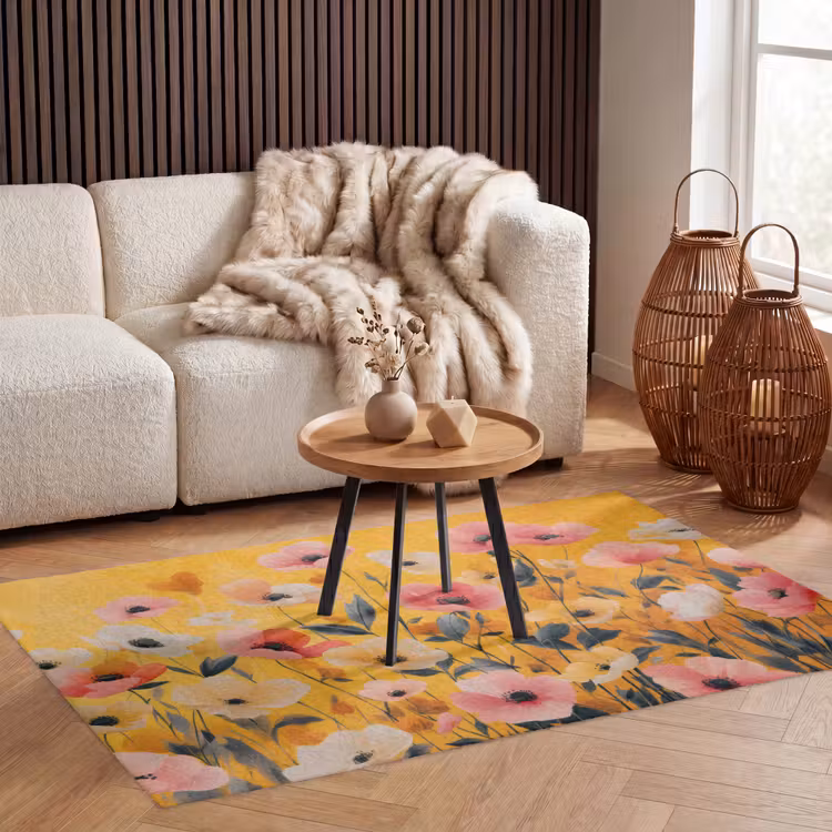 Bloemen - Veld - Geel Vloerkleed Rechthoek klein -atmosphere_sfeer2_global