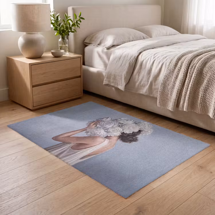 Bloemen - Vrouw - Wit Vloerkleed Rechthoek klein -atmosphere_sfeer3_global