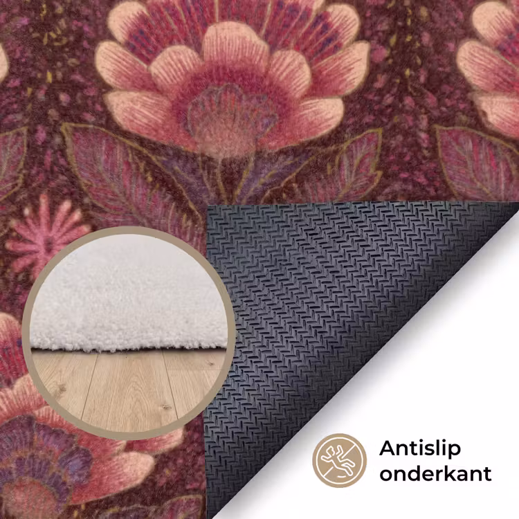 Bloemen - Waaier - Paars Vloerkleed Rechthoek klein 1091 -uniquesellingpoint_antislip_NL