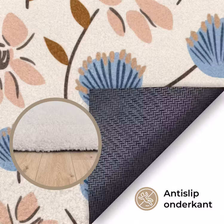 Bloemen - Wild - Blauw Vloerkleed Rechthoek klein 1091 -uniquesellingpoint_antislip_NL