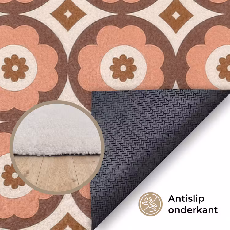 Bloemvormen - Patroon - Roze - Vintage Vloerkleed Rechthoek klein -uniquesellingpoint_antislip_NL