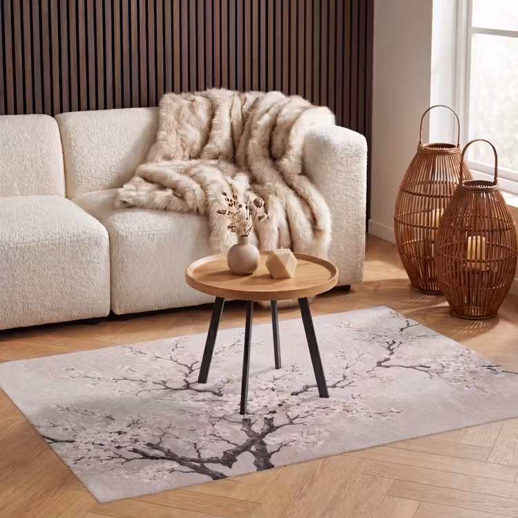 Bloesem - Illustratie - Taupe Vloerkleed Rechthoek klein -atmosphere_sfeer2_global