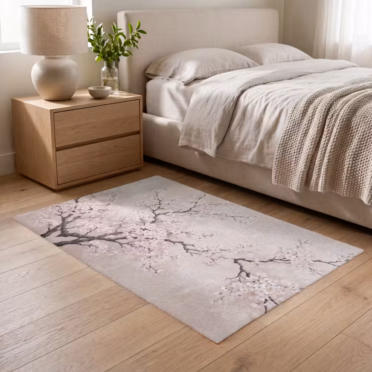Bloesem - Illustratie - Taupe Vloerkleed Rechthoek klein -atmosphere_sfeer3_global