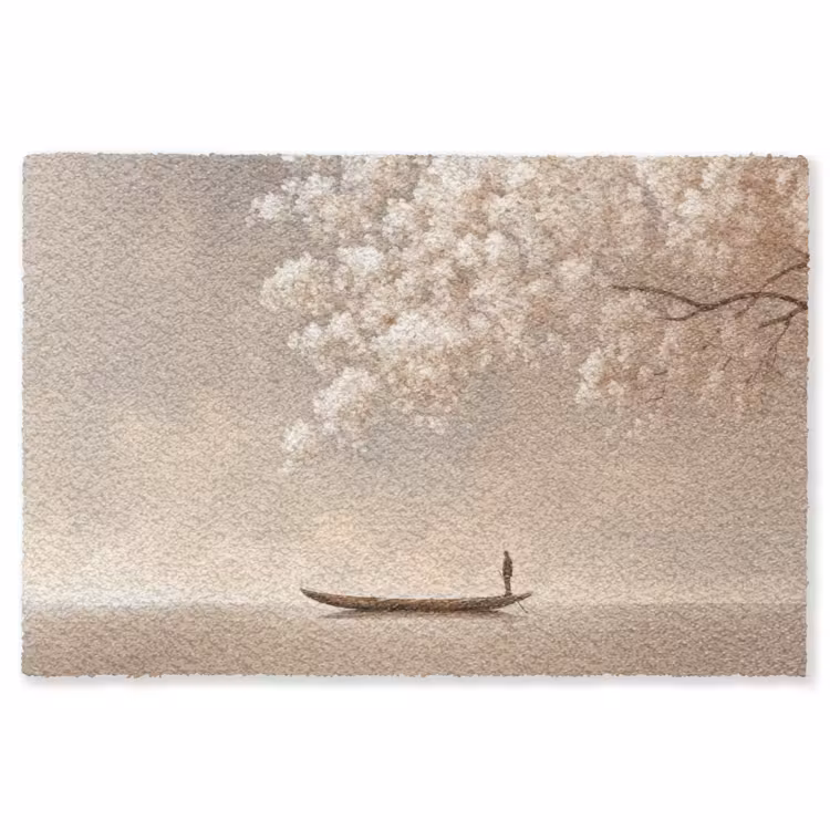 Bloesems - Wit - Boot - Minimalistisch Vloerkleed Rechthoek klein -3d