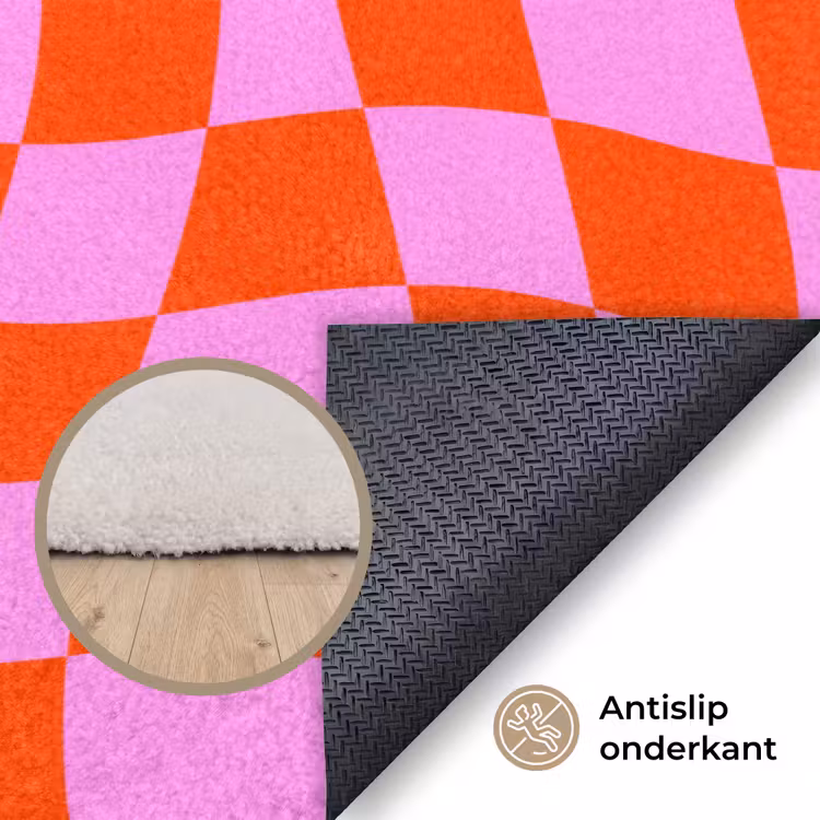 Blokken - Roze - Rood - Patroon Vloerkleed Rechthoek klein 1091 -uniquesellingpoint_antislip_NL