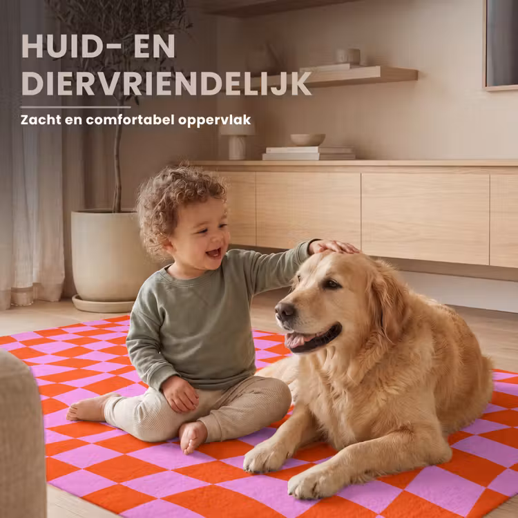 Blokken - Roze - Rood - Patroon Vloerkleed Rechthoek klein 1091 -uniquesellingpoint_zacht_NL
