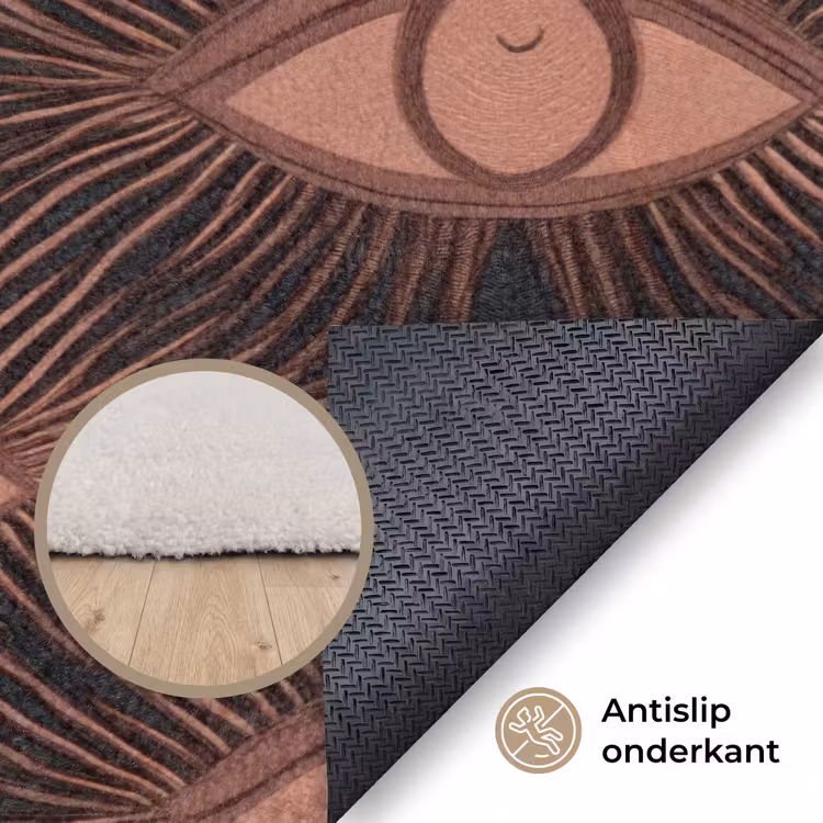 Boheems - Oog - Bruin Vloerkleed Rechthoek klein 1091 -uniquesellingpoint_antislip_NL