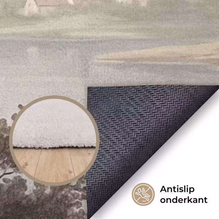 Bomen - Meer - Bergen - Illustratie Vloerkleed Rechthoek klein -uniquesellingpoint_antislip_NL_DE