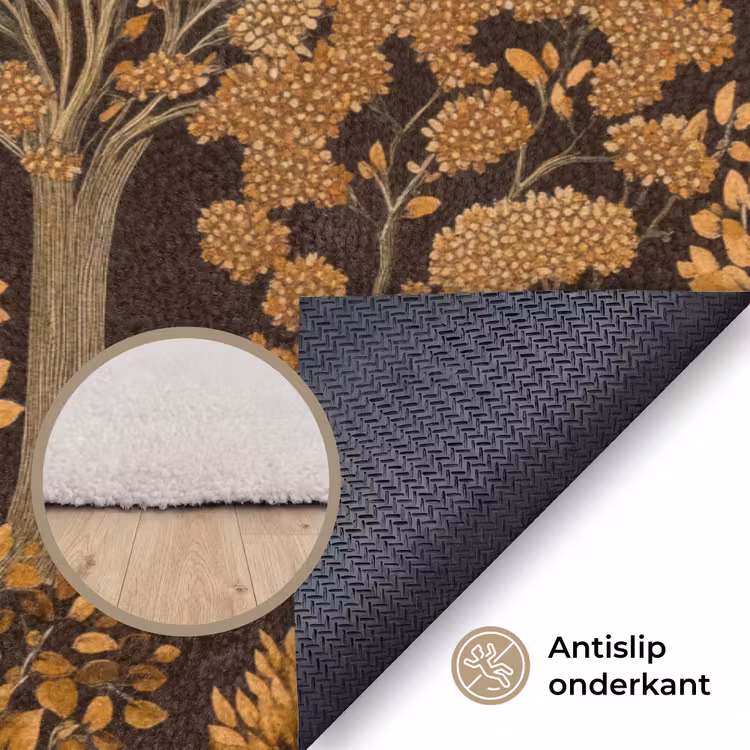 Bomen - Patroon - Bruin Vloerkleed Rechthoek klein 1091 -uniquesellingpoint_antislip_NL_DE