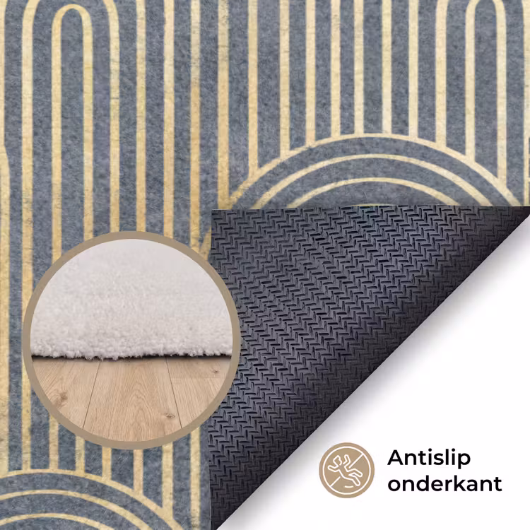 Boog - Goud - Blauw Vloerkleed Rechthoek klein 1091 -uniquesellingpoint_antislip_NL