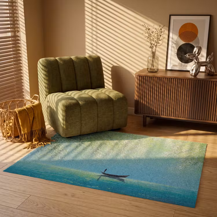 Bootje - Water - Bladeren - Bloesems Vloerkleed Rechthoek klein -atmosphere_sfeer1_global