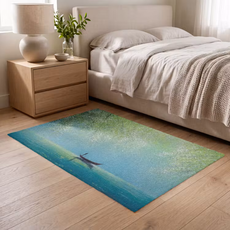 Bootje - Water - Bladeren - Bloesems Vloerkleed Rechthoek klein -atmosphere_sfeer3_global