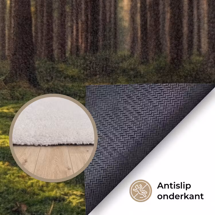 Bos - Gras - Zonlicht Vloerkleed Rechthoek klein -uniquesellingpoint_antislip_NL