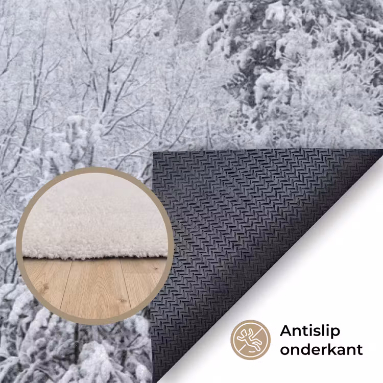 Bos - Sneeuw - Winter - Natuur - Wit Vloerkleed Rechthoek klein -uniquesellingpoint_antislip_NL_DE
