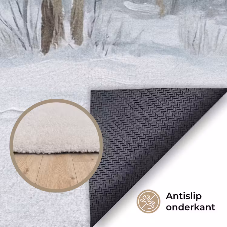 Bospad - Dennen - Sneeuw - Winter - Rustgevend Vloerkleed Rechthoek klein -uniquesellingpoint_antislip_NL
