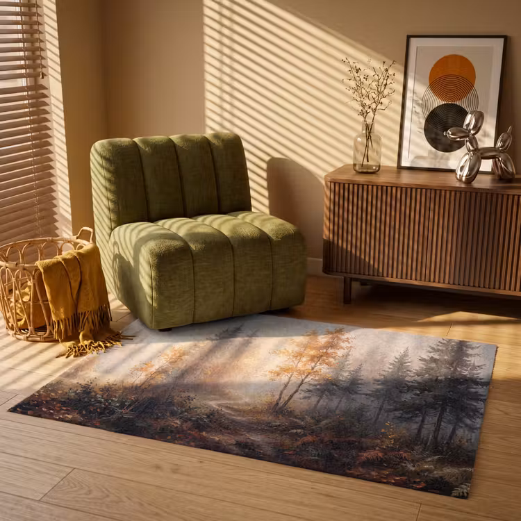 Bospad - Herfstbladeren - Natuur - Schilderachtig - Oranje Vloerkleed Rechthoek klein -atmosphere_sfeer1_global