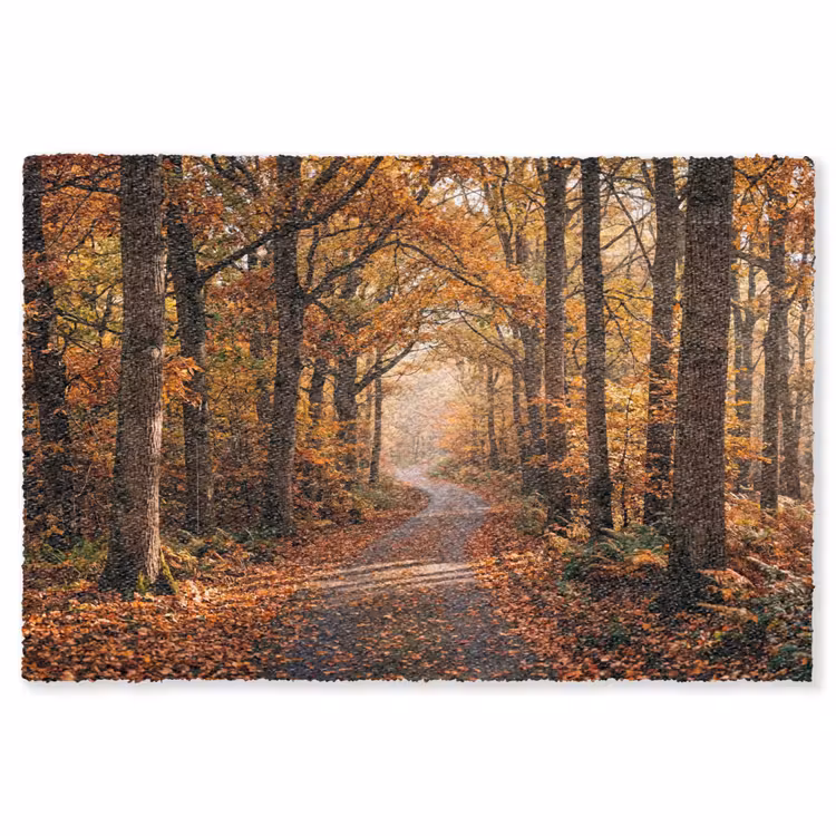 Bospad - Herfstbos - Bladeren - Oranje - Nostalgisch Vloerkleed Rechthoek klein -3d