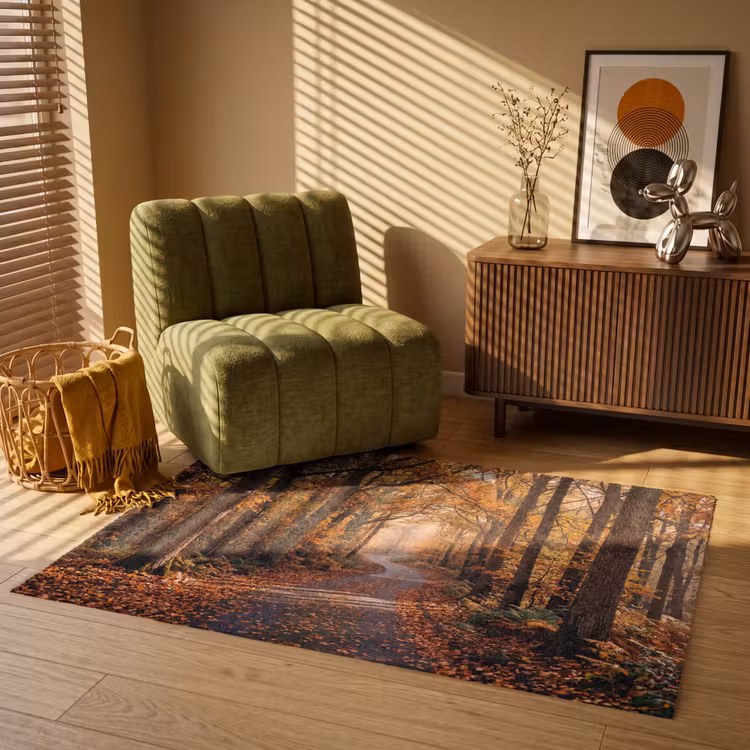 Bospad - Herfstbos - Bladeren - Oranje - Nostalgisch Vloerkleed Rechthoek klein -atmosphere_sfeer1_global