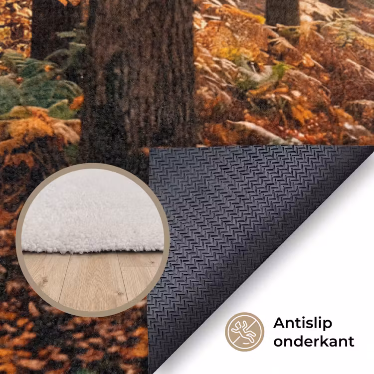 Bospad - Herfstbos - Bladeren - Oranje - Nostalgisch Vloerkleed Rechthoek klein -uniquesellingpoint_antislip_NL_DE