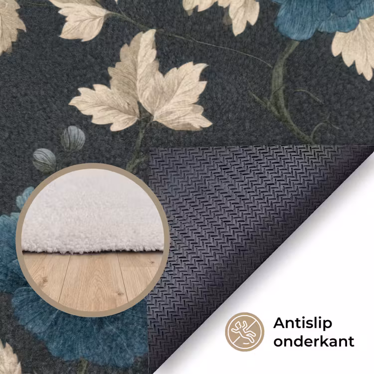Botanisch - Bloemen - Blauw Vloerkleed Rechthoek klein 1091 -uniquesellingpoint_antislip_NL_DE