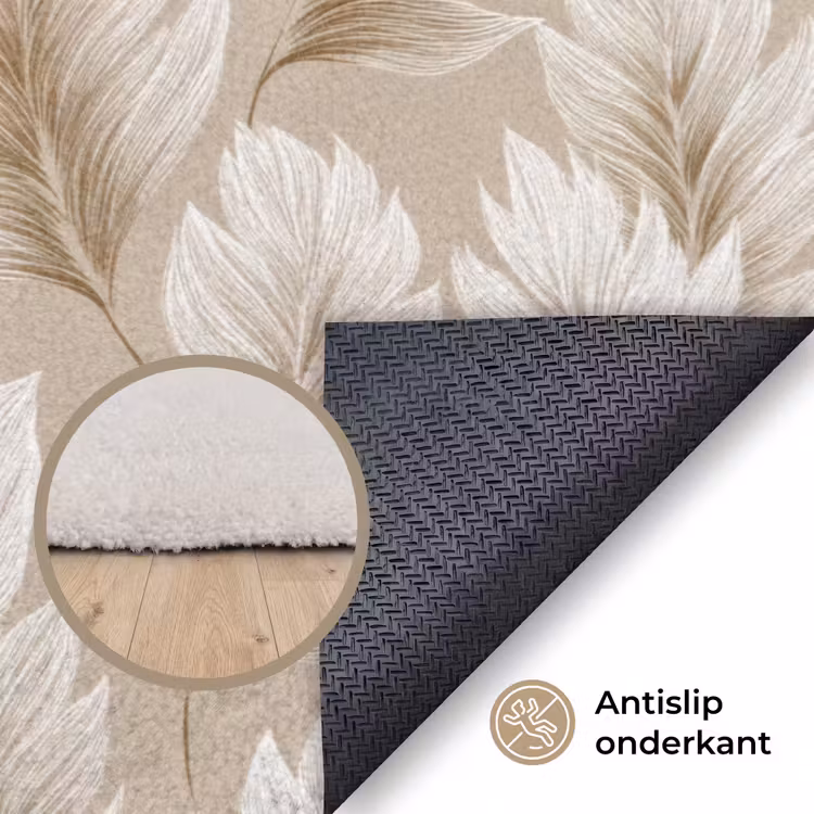 Botanisch - Patroon - Beige Vloerkleed Rechthoek klein 1091 -uniquesellingpoint_antislip_NL_DE