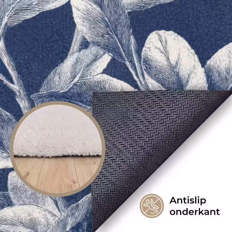 Botanisch - Patroon - Blauw Vloerkleed Rechthoek klein 1091 -uniquesellingpoint_antislip_NL_DE