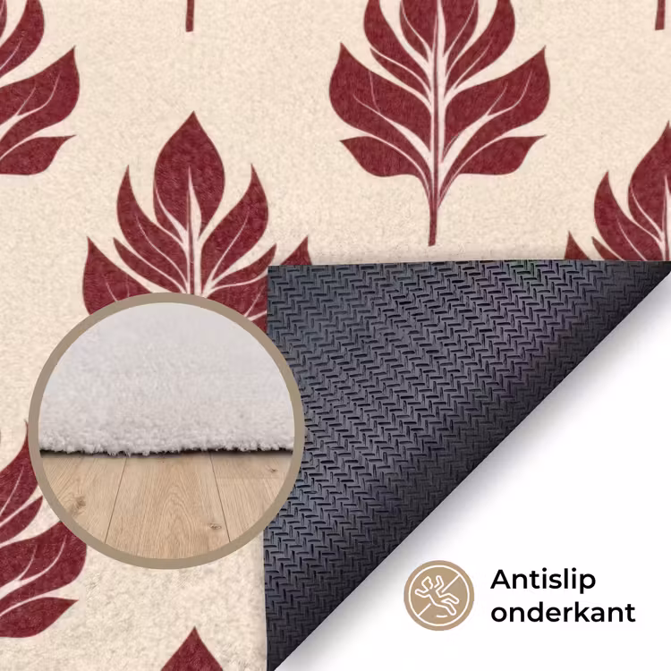 Botanisch - Patroon - Bordeaux Vloerkleed Rechthoek klein 1091 -uniquesellingpoint_antislip_NL