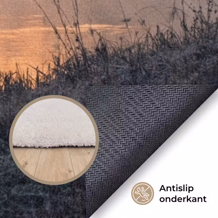 Brug - Mist - Bomen - Water Vloerkleed Rechthoek klein -uniquesellingpoint_antislip_NL