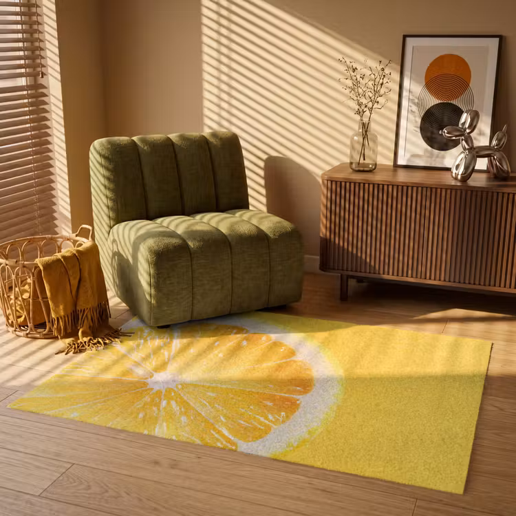 Citroen - Geel - Zonnig Vloerkleed Rechthoek klein -atmosphere_sfeer1_global