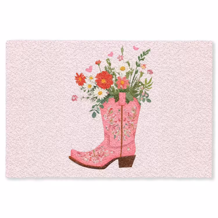 Cowboylaarzen - Roze - Boeket - Bloemen Vloerkleed Rechthoek klein -3d