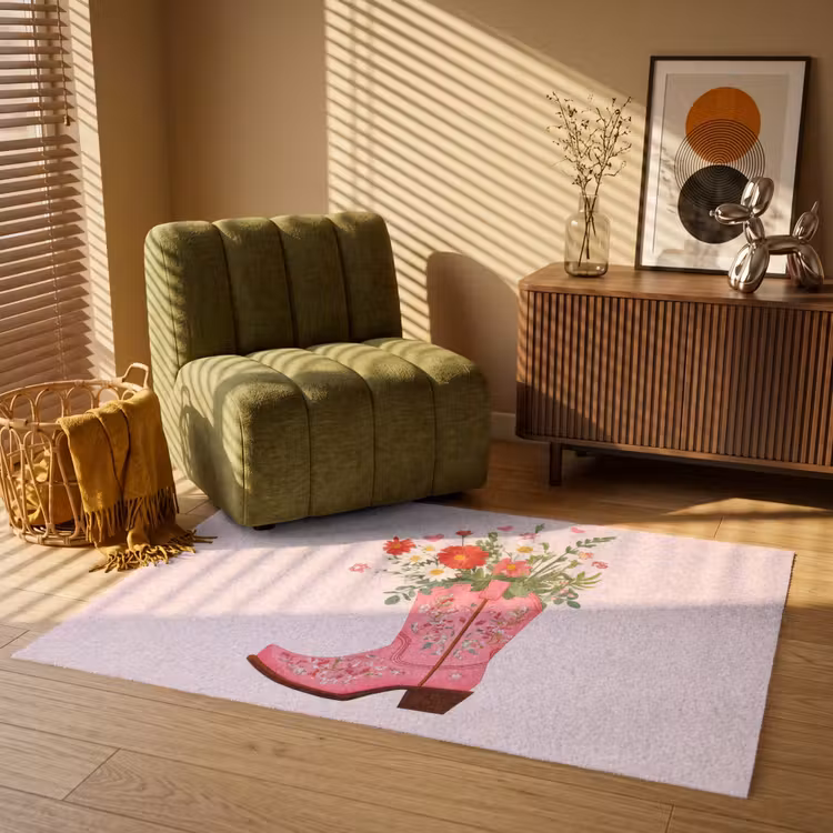 Cowboylaarzen - Roze - Boeket - Bloemen Vloerkleed Rechthoek klein -atmosphere_sfeer1_global