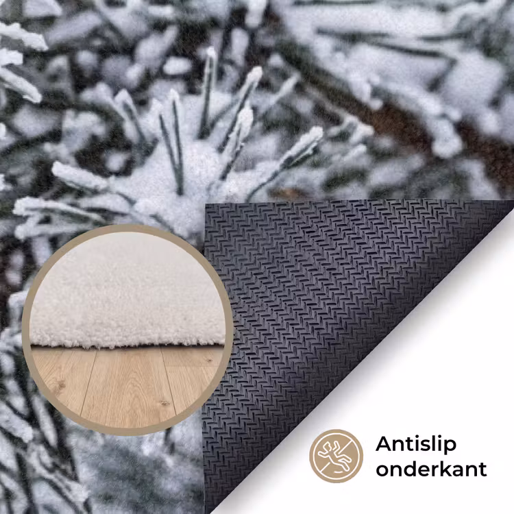 Dennenappel - Tak - Sneeuw - Winter - Sfeervol Vloerkleed Rechthoek klein -uniquesellingpoint_antislip_NL_DE