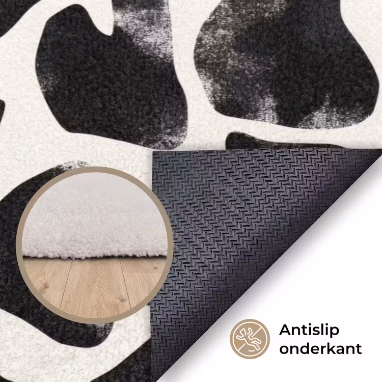 Dierenpatroon - Vlekken - Zwart - Wit Vloerkleed Rechthoek klein 1091 -uniquesellingpoint_antislip_NL