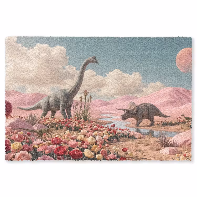 Vloerkleed - Dinosaurus - Roze - Landschap - Dinosaurus - Roze - Landschap Vloerkleed Rechthoek klein