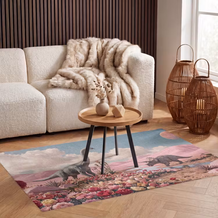 Vloerkleed - Dinosaurus - Roze - Landschap - Dinosaurus - Roze - Landschap Vloerkleed Rechthoek klein