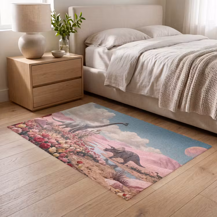 Vloerkleed - Dinosaurus - Roze - Landschap - Dinosaurus - Roze - Landschap Vloerkleed Rechthoek klein