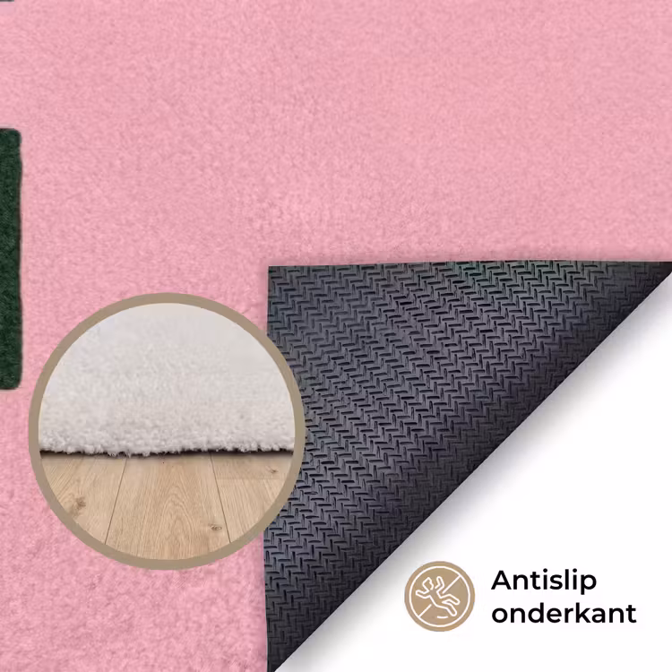 Donkergroen - Tekst - Schaduw - Grafisch Vloerkleed Rechthoek klein -uniquesellingpoint_antislip_NL