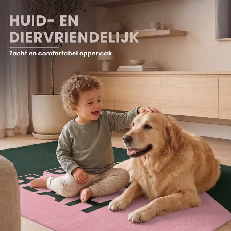 Donkergroen - Tekst - Schaduw - Grafisch Vloerkleed Rechthoek klein -uniquesellingpoint_zacht_NL
