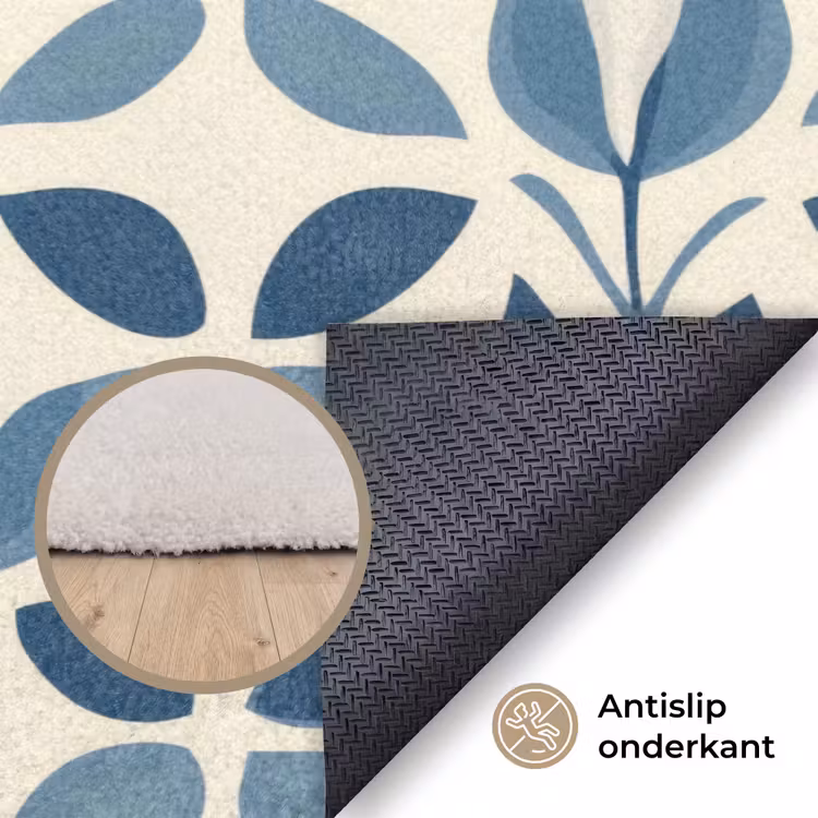 Flora - Modern - Blauw Vloerkleed Rechthoek klein 1091 -uniquesellingpoint_antislip_NL