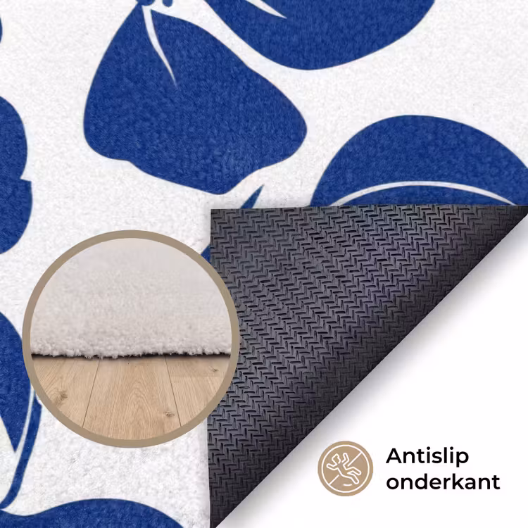 Floraal - Modern - Blauw Vloerkleed Rechthoek klein 1091 -uniquesellingpoint_antislip_NL_DE