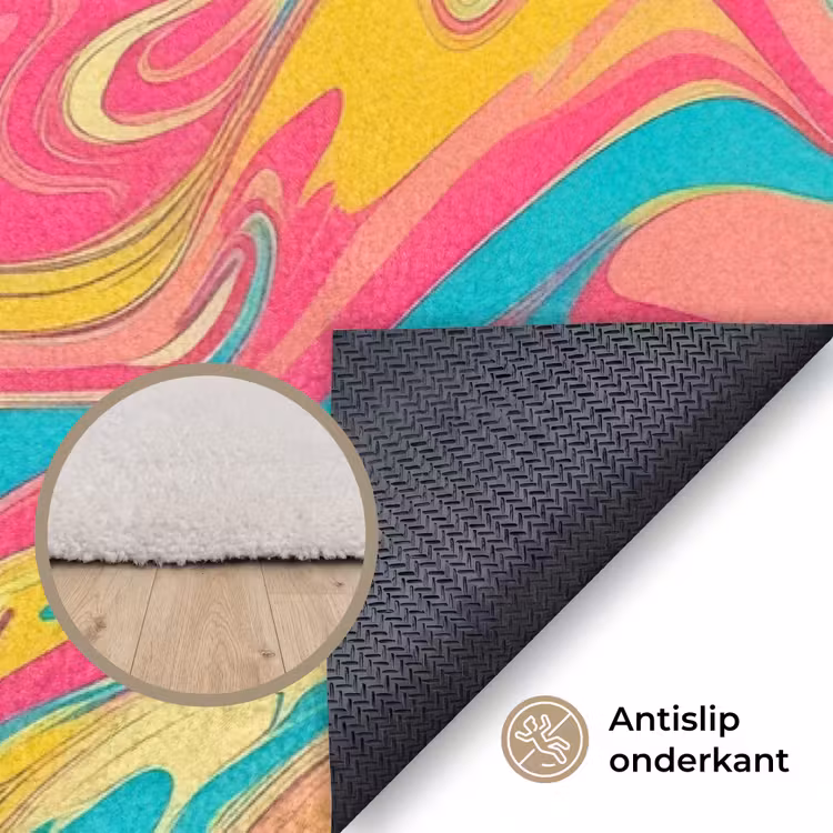 Geel - Roze - Blauw - Retro Vloerkleed Rechthoek klein -uniquesellingpoint_antislip_NL